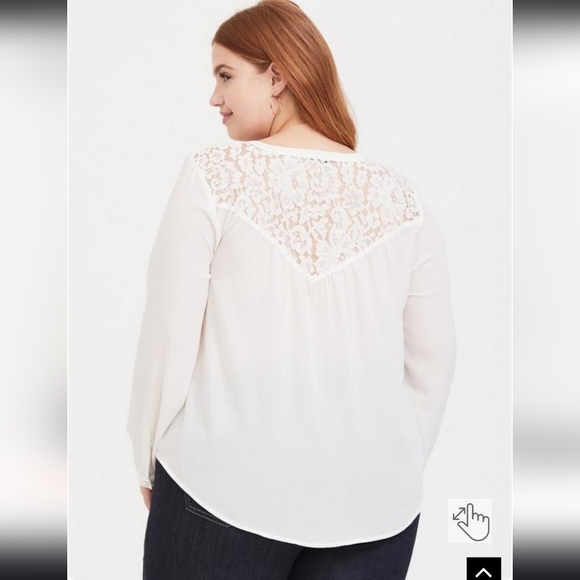 Torrid Harper white georgette lace button loop blouse - Picture 5 of 8